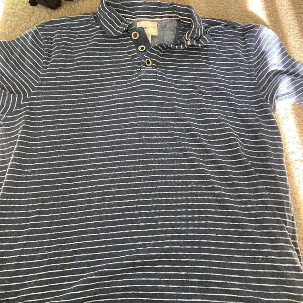 Mens Blue and White Striped G.H. Bass & Co. Polo Shirt
